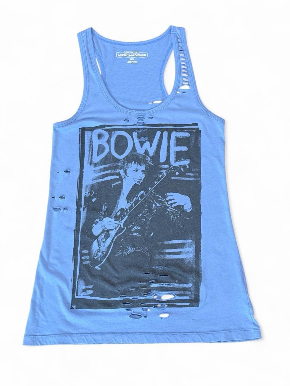 M Live Nation Blue David Bowie Graphic Distressed Rackerback Tank Top